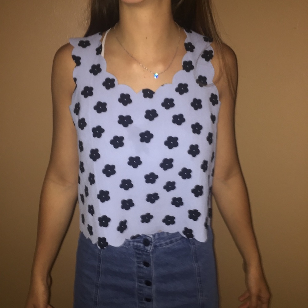 blue and black floral crop top